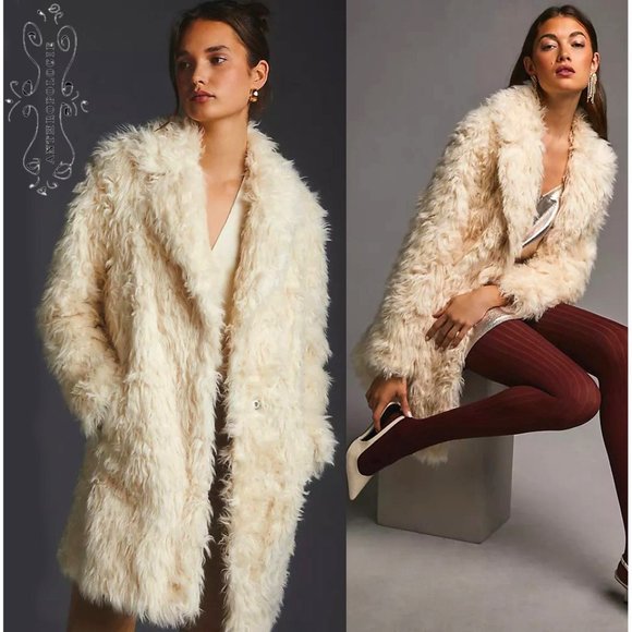 💋STUNNING💋 70s Vibe Anthropologie Bella Dahl Penny Lane Fur Coat in Ivory